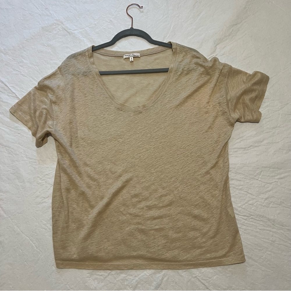 Moon & Meadow Womens S Pure Linen Short Sleeve Boxy Relaxed Cozy Tee Shirt USA